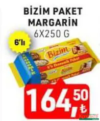 BİZİM PAKET MARGARİN 6X250 G fiyat ve kampanya bilgisi